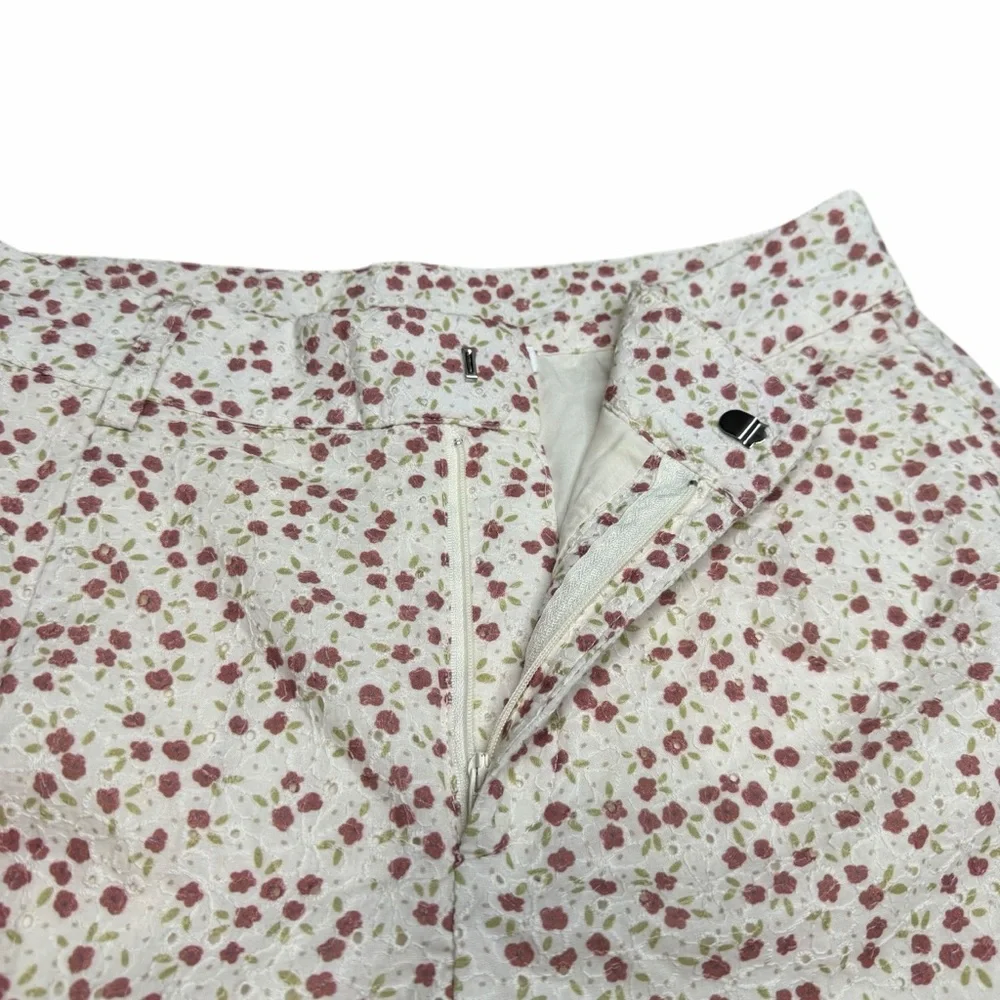 Altar'd State Floral Eyelet Ruffle Hem Shorts |‎ High Waisted | Size Medium
